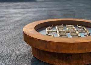 Badlands Corten Steel custom fire pit table from Montana Fire Pits
