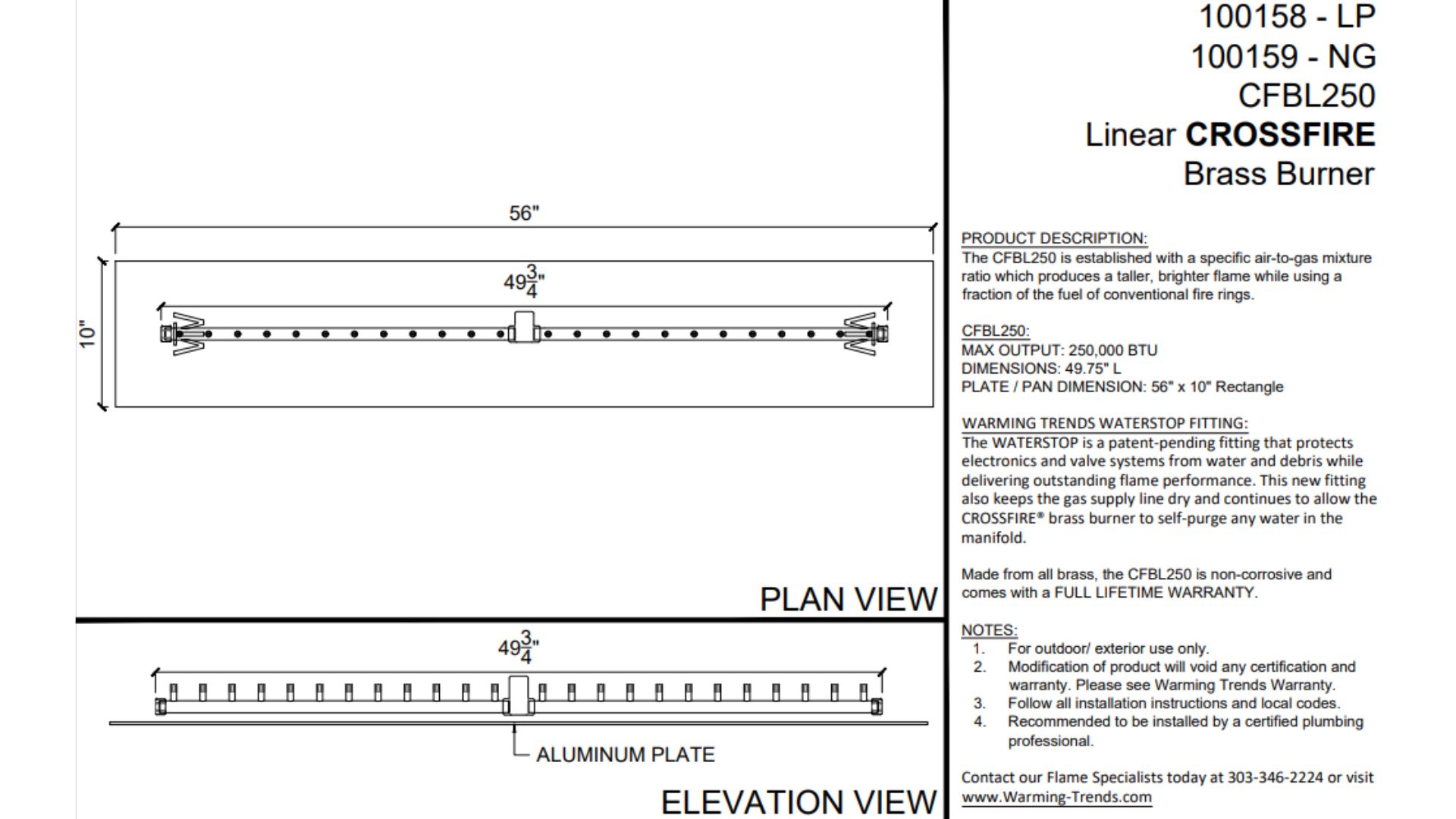 CFBL250 spec sheet 2025