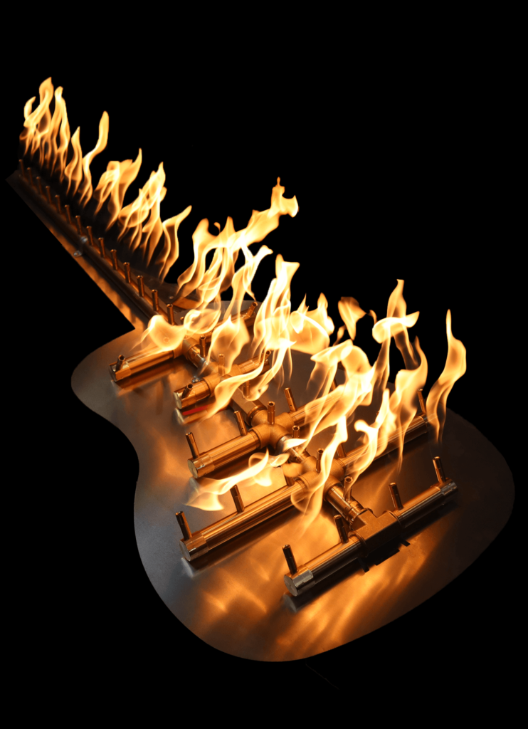 custom gas fire pit burner in shape of guitar