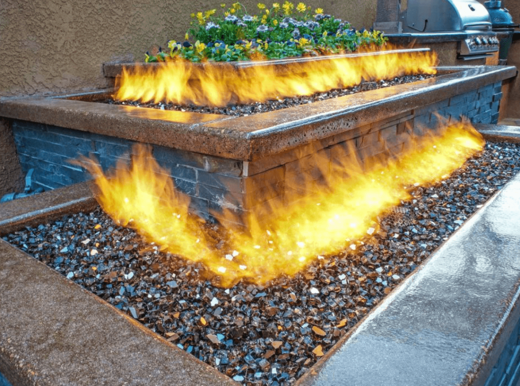 custom L shaped gas fire pit burner