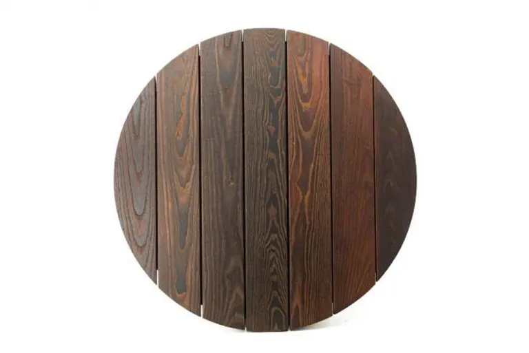 Round wooden fire pit cover by Montana Fire Pits
