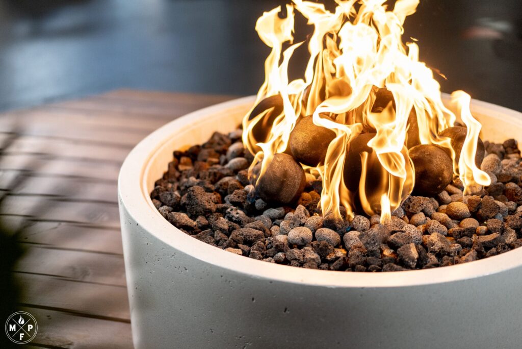 Fire Bowl with lava rock, pebbles & cannonballs