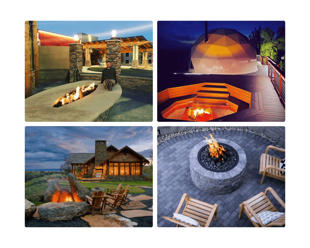 Collage of 4 custom gas fire pits