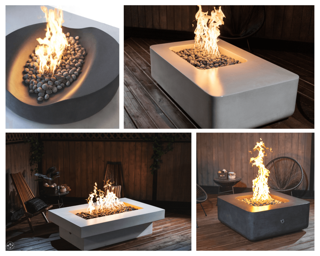 Collage of 4 Gather Series Complete System Gas Fire Pits