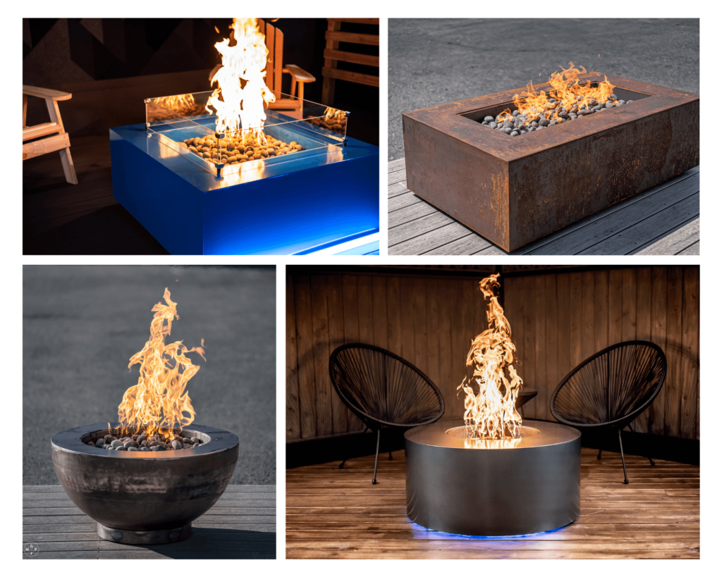 Collage of 4 styles of Venture Series Complete System Gas Fire Pits