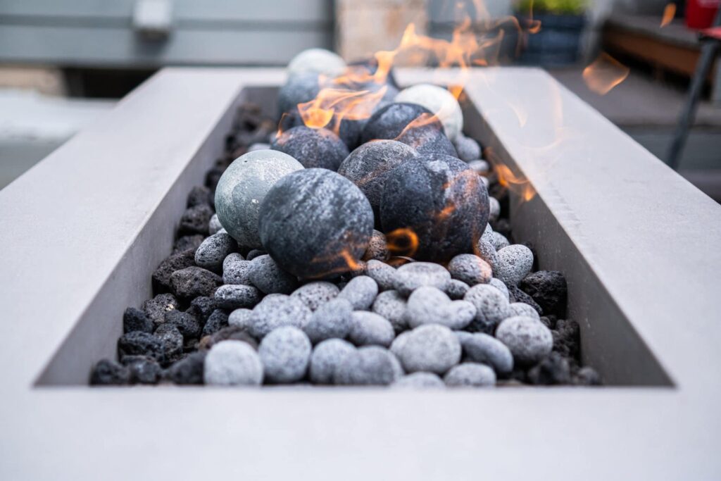River Stones and pebbles burning Montana Fire Pits
