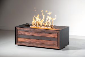 Teton Studio Steel Fire Table – Black Diamond 42″ Horizontal Wood – Fast Ship
