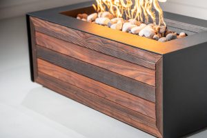 Teton Studio Steel Fire Table – Black Diamond 42″ Horizontal Wood – Fast Ship