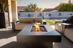 Redwood and Olympic fire pit tables in Urban Stealth