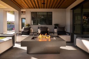 Redwood and Olympic fire pit tables in Urban Stealth