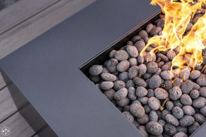 Olympic fire pit table in Shredded Black